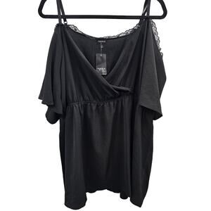 Torrid Shirt Womens Size 3X Black Babydoll Top Lace Dressy Sexy Elegant New